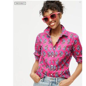 🌻J.Crew Light Weight Cotton Button UP Shirt  - Pink and Blue Floral Blouse